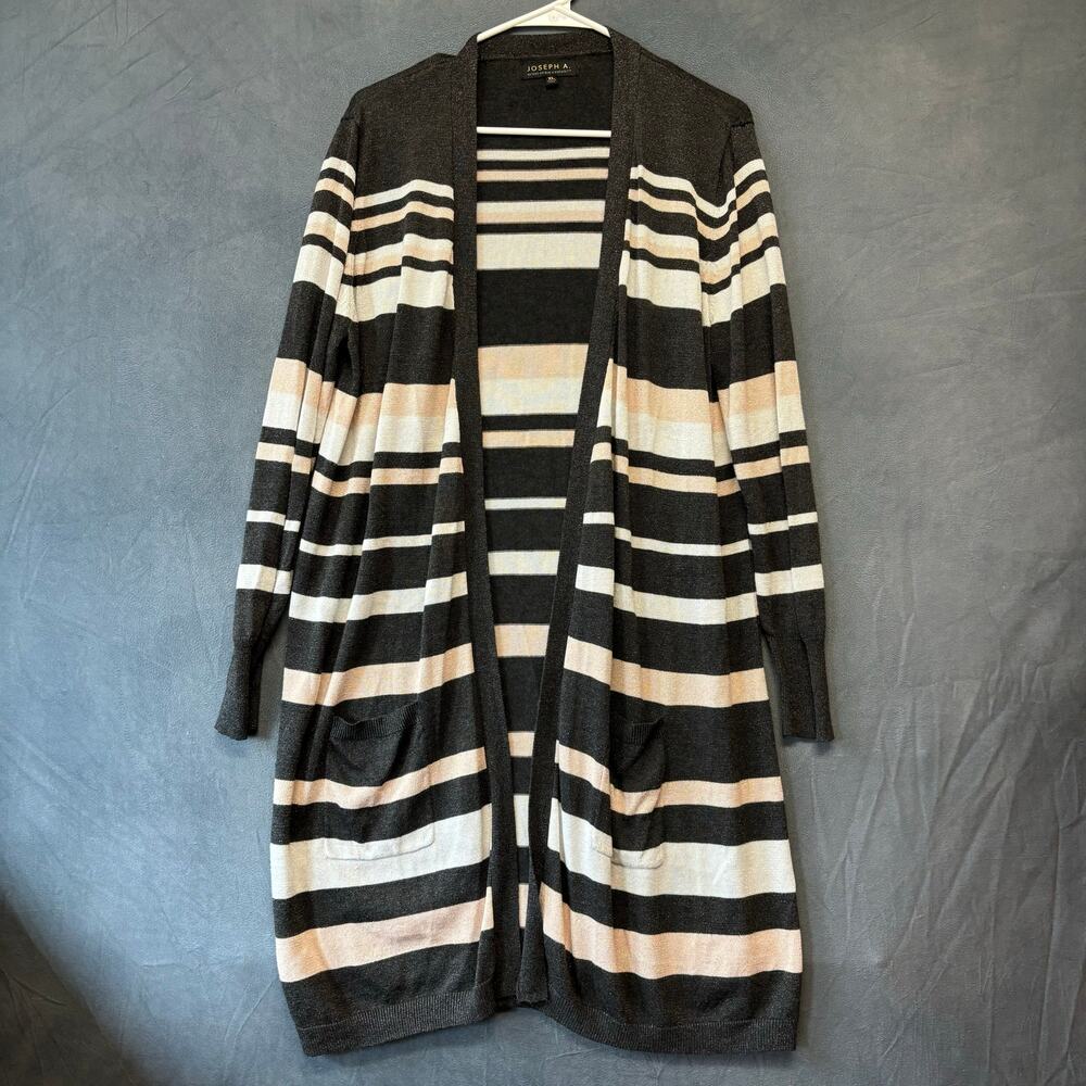Joseph A. Open Front Cardigan Metallic Stripes Preppy XL Minimalist Academia